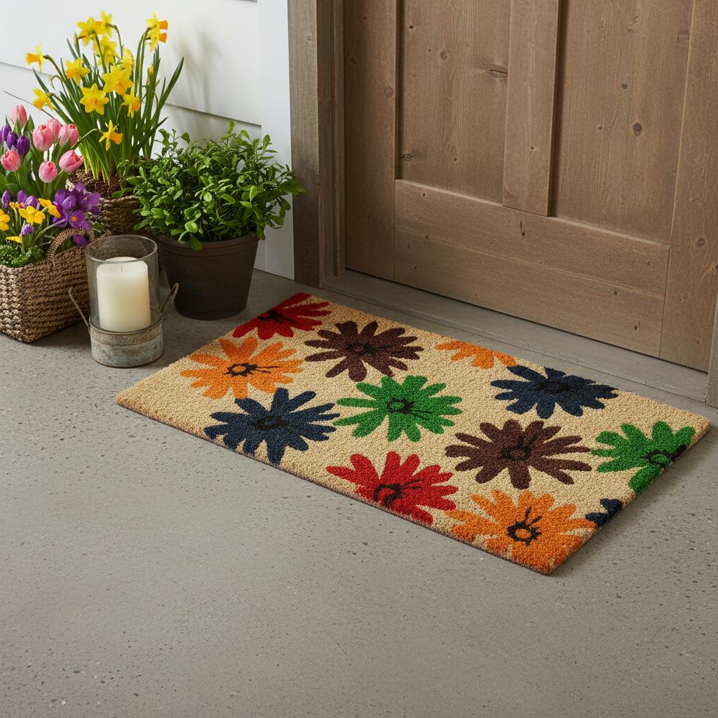 24 X 36 Brown Green And Red Multi Floral Outdoor Coir Door Mat