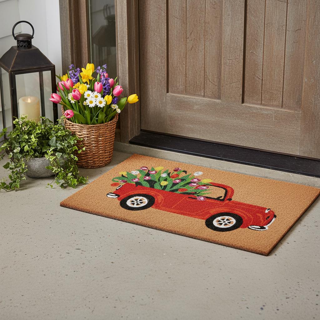 24 X 36 Brown And Red Floral Outdoor Coir Door Mat