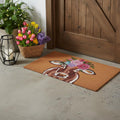 17 X 29 Brown And Pink Floral Cow Outdoor Coir Door Mat