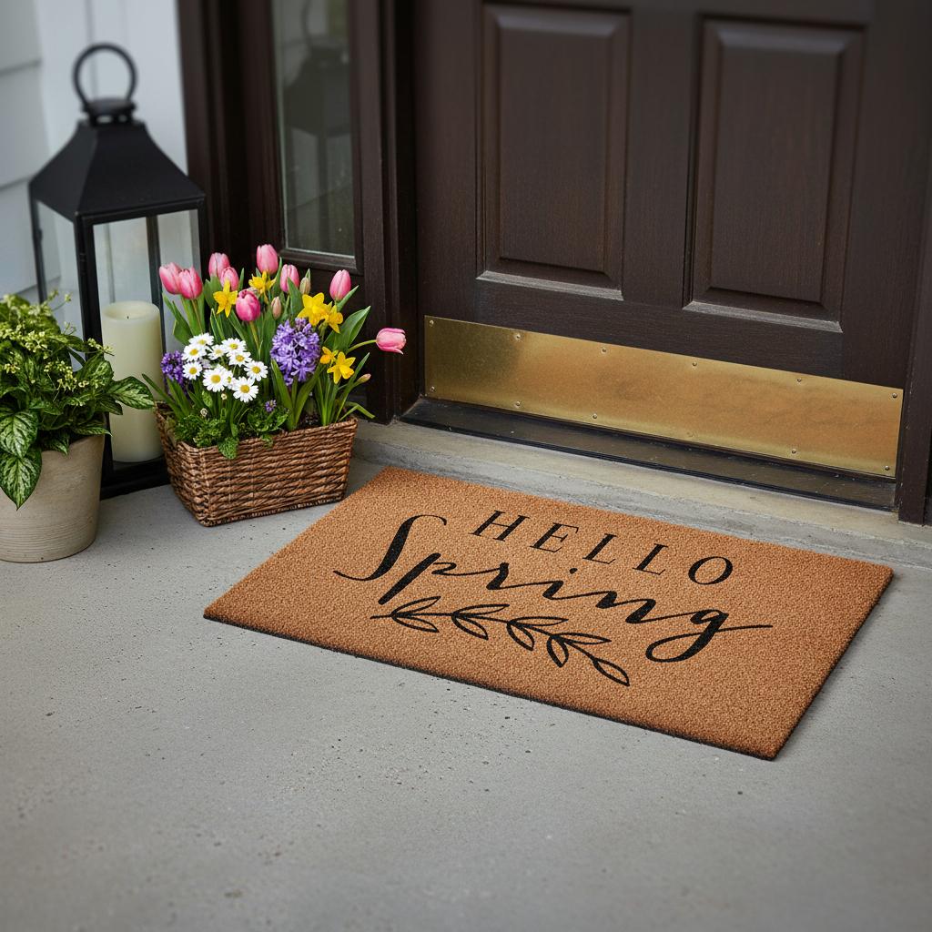 17 X 29 Brown And Black Hello Spring Outdoor Coir Door Mat