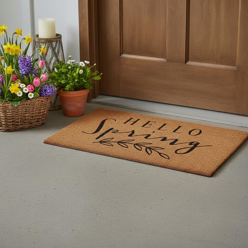 24 X 36 Brown And Black Hello Spring Outdoor Coir Door Mat