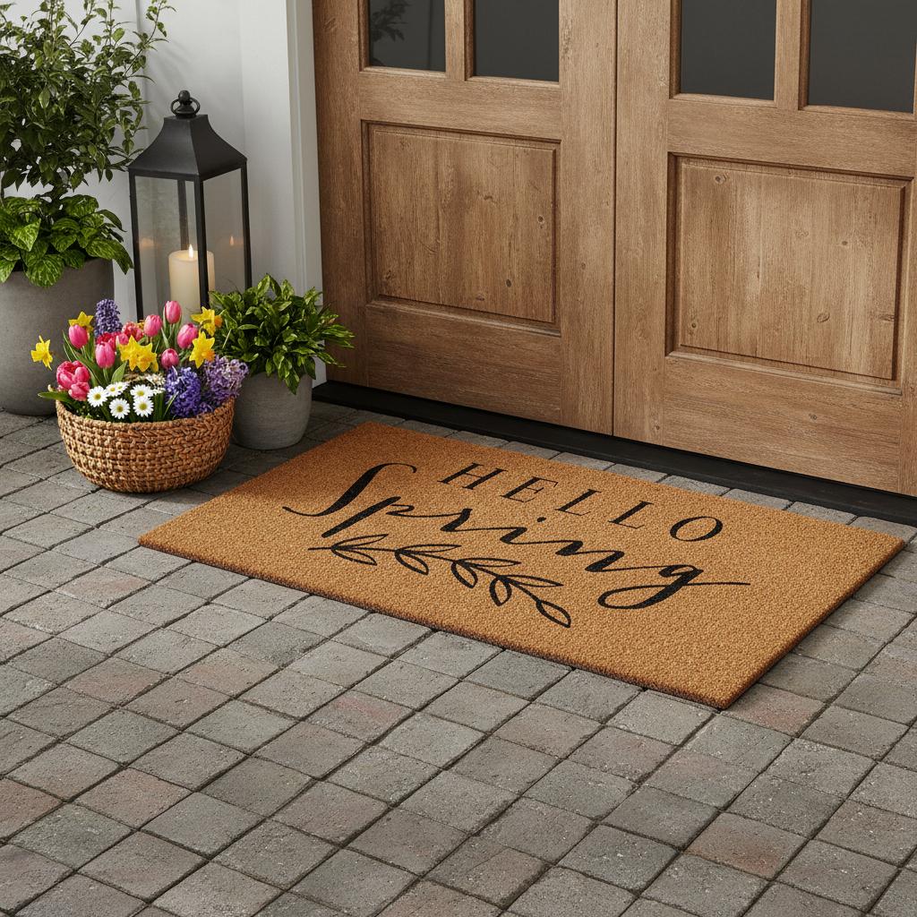 30 X 48 Brown And Black Hello Spring Outdoor Coir Door Mat