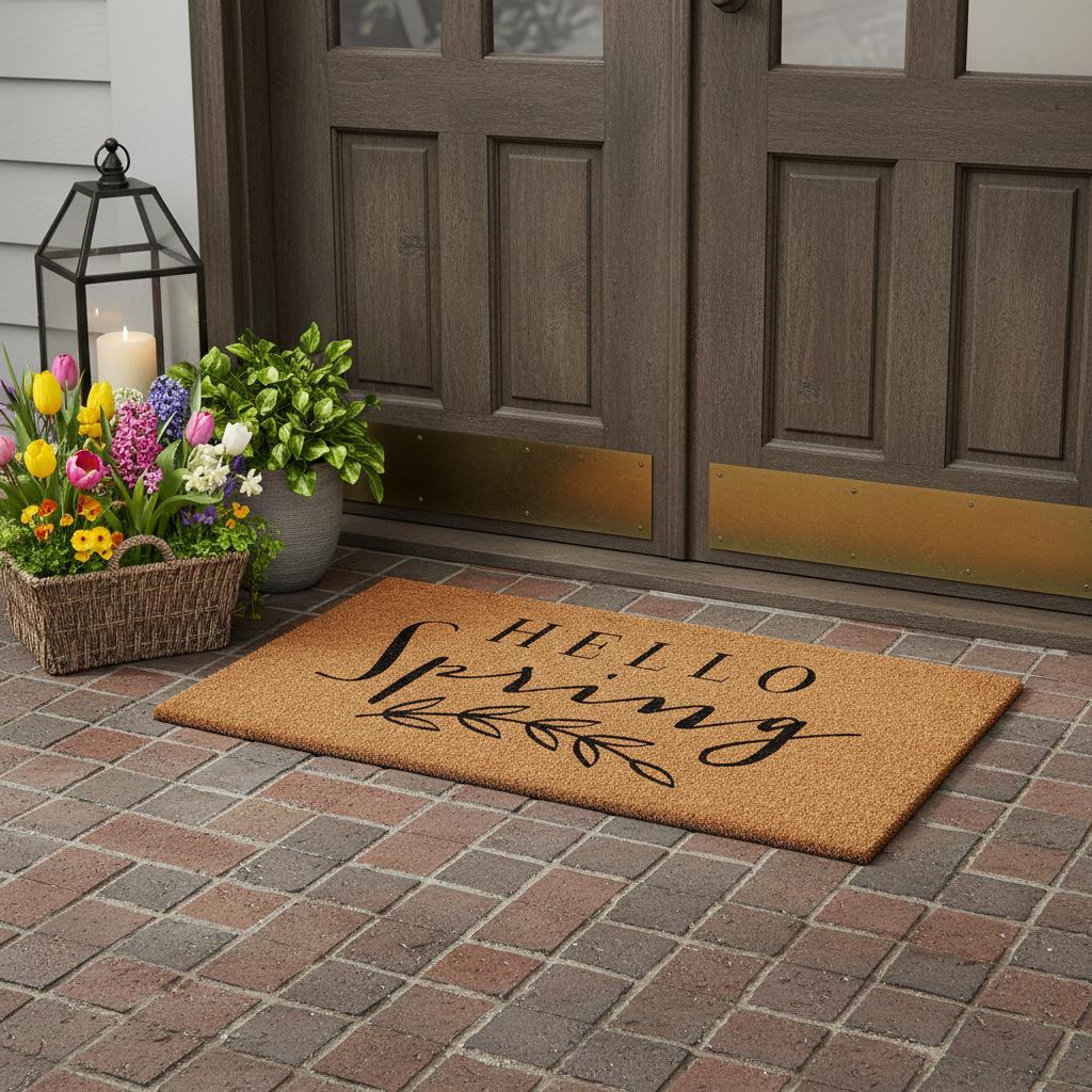 36 X 72 Brown And Black Hello Spring Outdoor Coir Door Mat