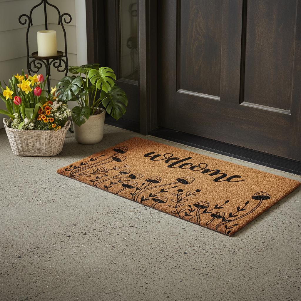 17 X 29 Brown And Black Mushrooms Welcome Outdoor Coir Door Mat