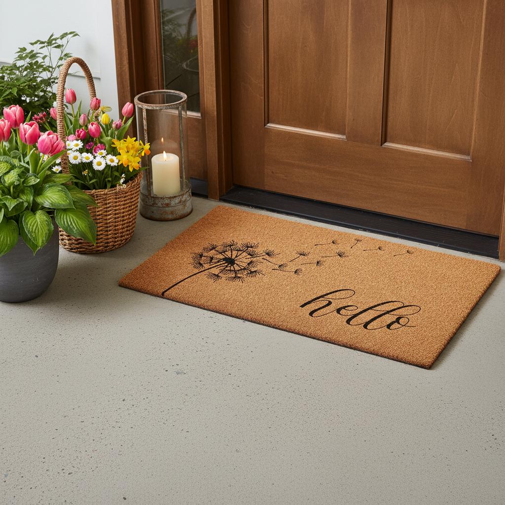 24 X 36 Brown And Black Floral Hello Outdoor Coir Door Mat