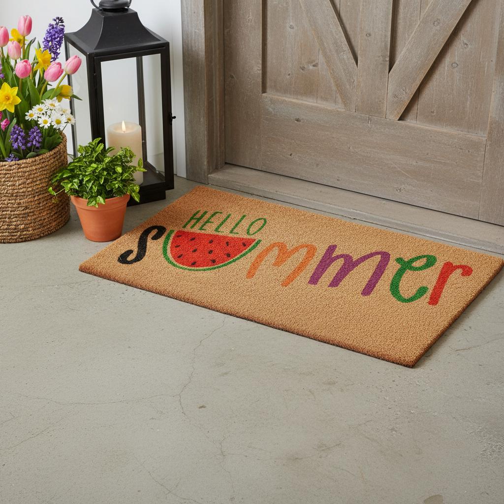 17 X 29 Brown Green And Red Hello Summer Outdoor Coir Door Mat