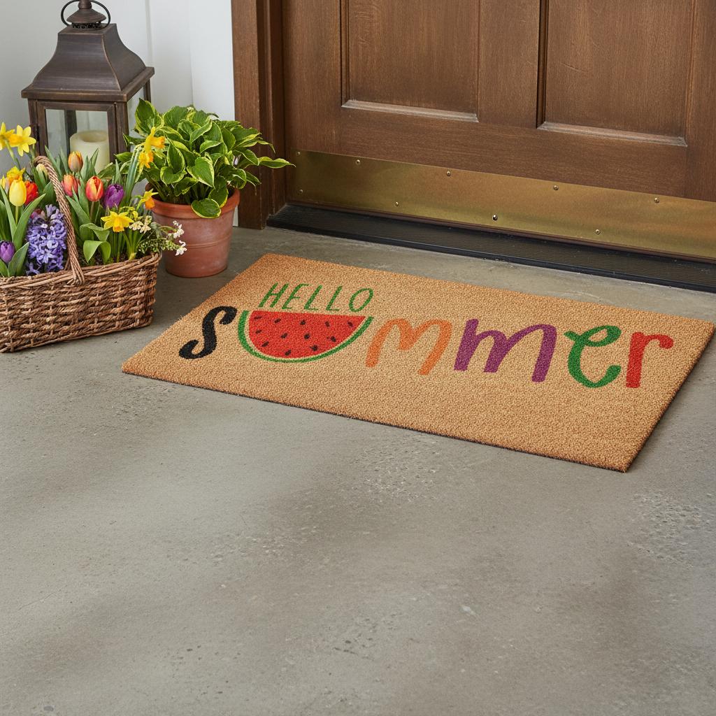 24 X 36 Brown Green And Red Hello Summer Outdoor Coir Door Mat