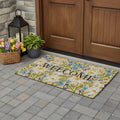 36 X 72 Brown Light Blue And Green Floral Welcome Outdoor Coir Door Mat