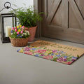 24 X 36 Brown Green And Pink Floral Welcome Outdoor Coir Door Mat