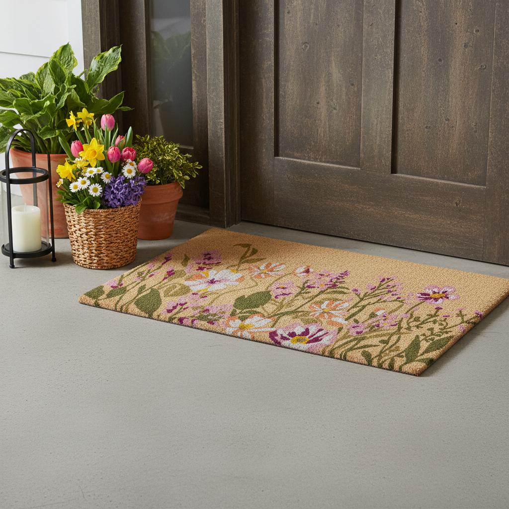 18 X 30 Brown Green And Purple Floral Outdoor Coir Door Mat