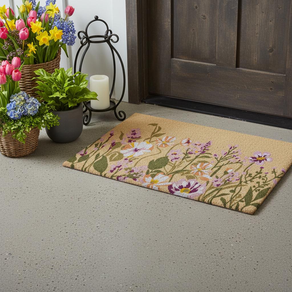 24 X 36 Brown Green And Purple Floral Outdoor Coir Door Mat