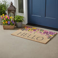 24 X 36 Brown Gray And Purple Floral Hello Outdoor Coir Door Mat