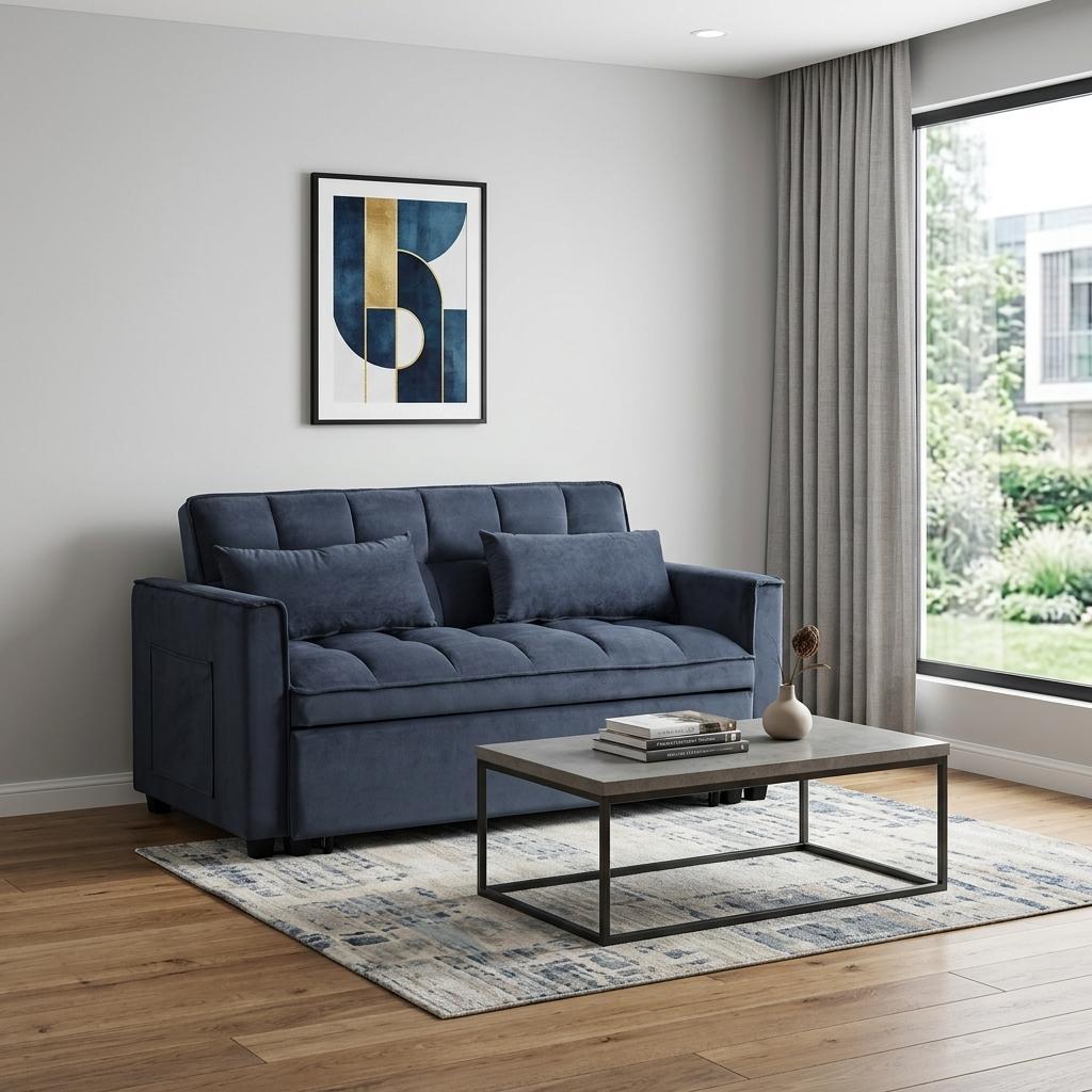73 Black Velvet Futon Convertible Sleeper Loveseat and Toss Pillows