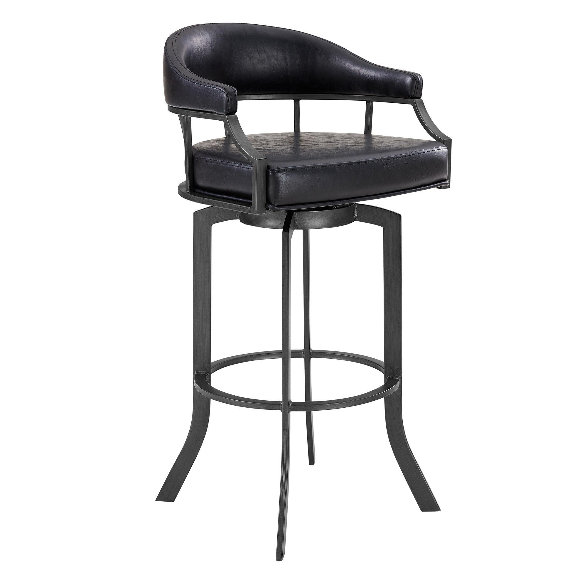 Pharaoh Swivel 30 Mineral Finish and Black Faux Leather Bar Stool