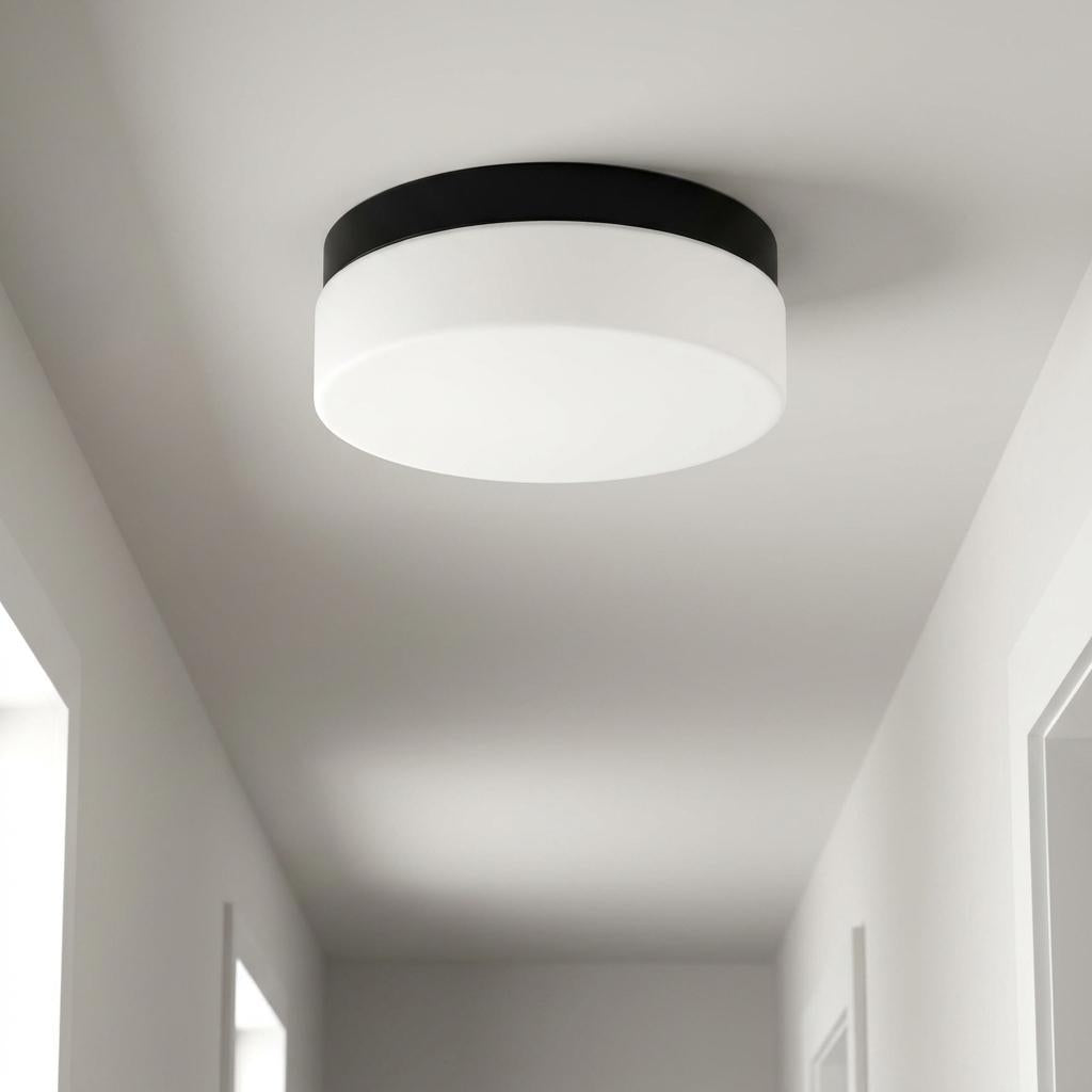 11 Inch Black Metal And Glass Flush Mount Ceiling Light