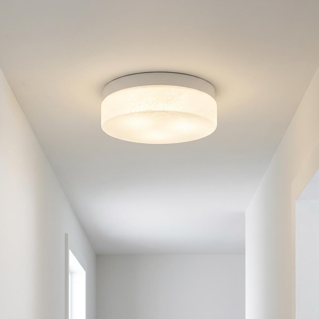 11 Inch White Metal And Frosted Glass Flush Mount Ceiling Light