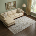 11 X 14 Ivory Gray And Gold Floral Area Rug With Fringe