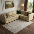 8 X 11 Ivory Gray And Gold Oriental Area Rug With Fringe