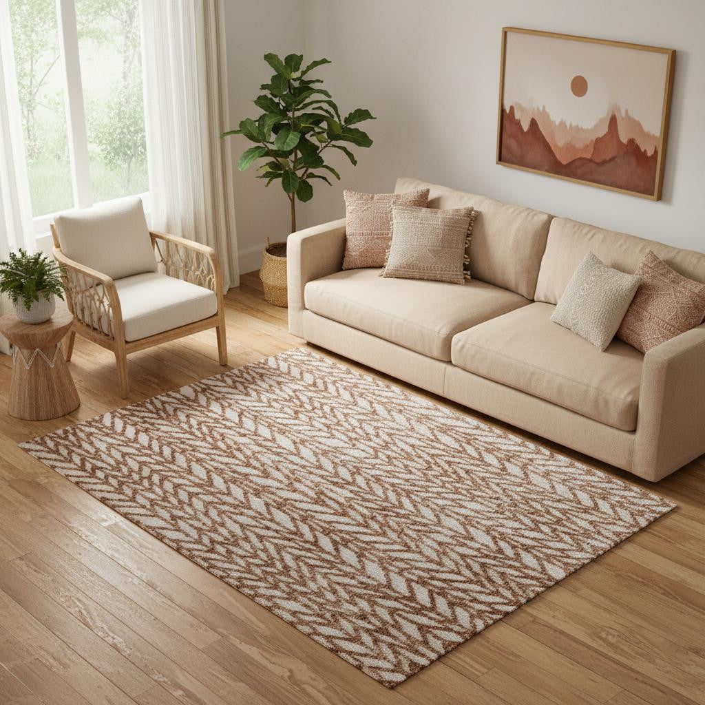 5 X 8 Brown And Tan Chevron Area Rug