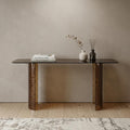 63 Bronze Glass Double Pedestal Console Table