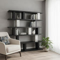 71 Black And White Wood And Faux Marble Five Tier Geometric Bookcase