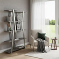 71 Gray And Silver Stainless Steel and Wood Four Tier Geometric Bookcase