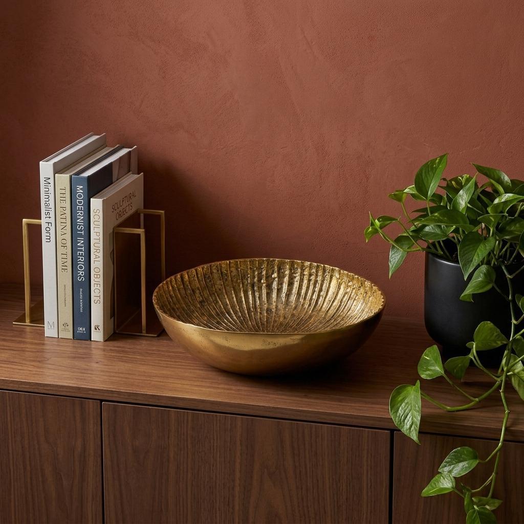 16 Antiqued Gold Aluminum Round Centerpiece Bowl