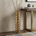 31 Gold Aluminum Pierced Geometric Cylinder Floor Vase