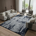 7 X 10 Gray And Navy Blue Abstract Distressed Area Rug With Fringe