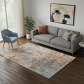 5 X 8 Blue And Orange Abstract Distressed Area Rug