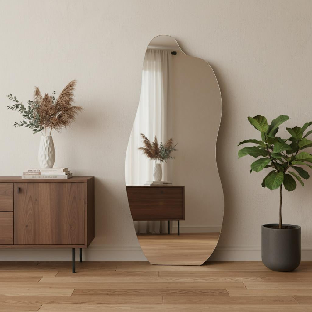 71 Inch Abstract Leaning And Freestanding Frameless Full Length Mirror