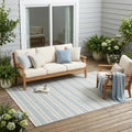 5 X 8 Ivory And Blue Striped Handmade Indoor Outdoor Area Rug