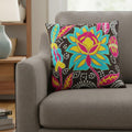 Set of Two 16 Black And Blue Floral Cotton Throw Pillows with Embroidery