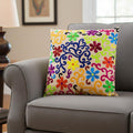 Set of Two 20 Natural Blue And Yellow Floral Cotton Throw Pillows with Embroidery