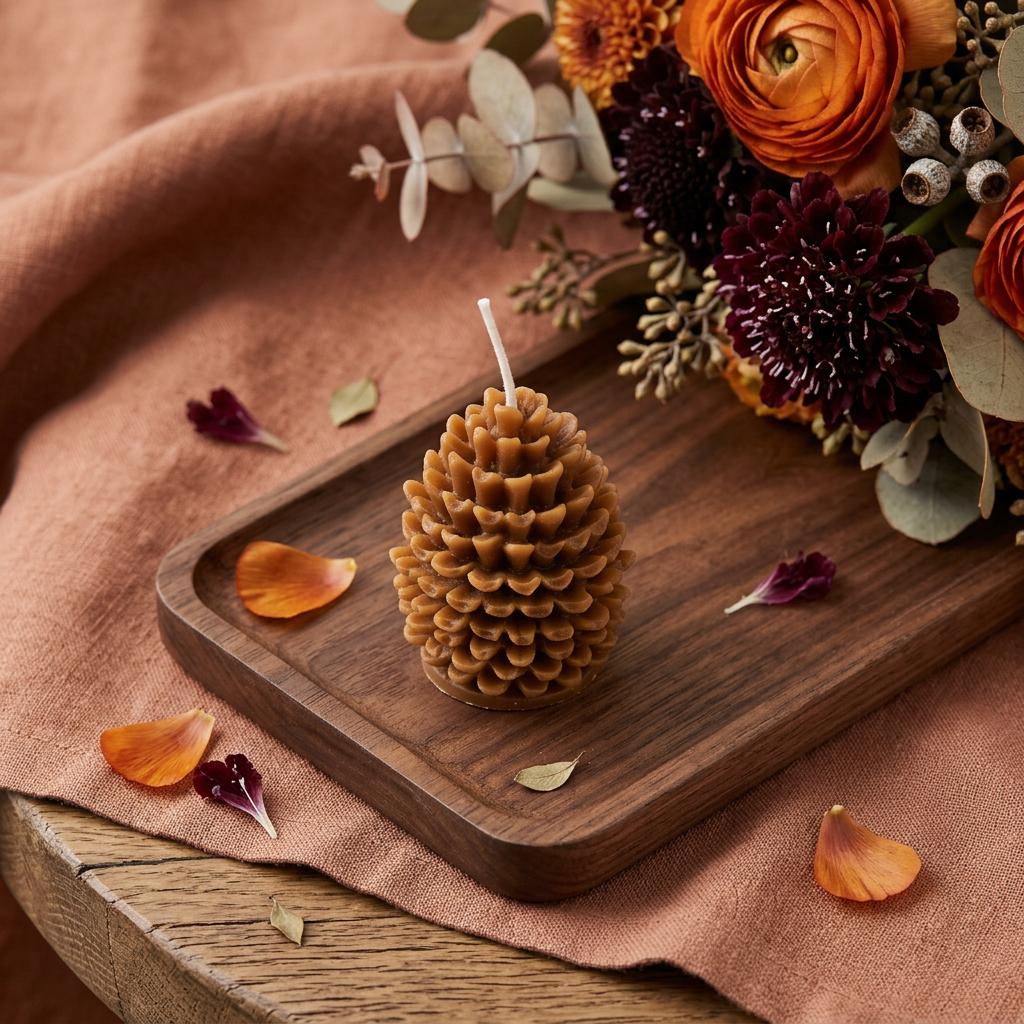 3 Brown Pumpkin And Latte Scented Dimensional Pinecone Candle