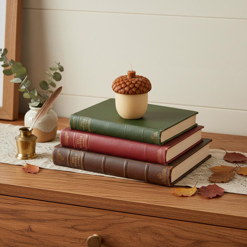 4 Brown And Ivory Unscented Dimensional Acorn Candle