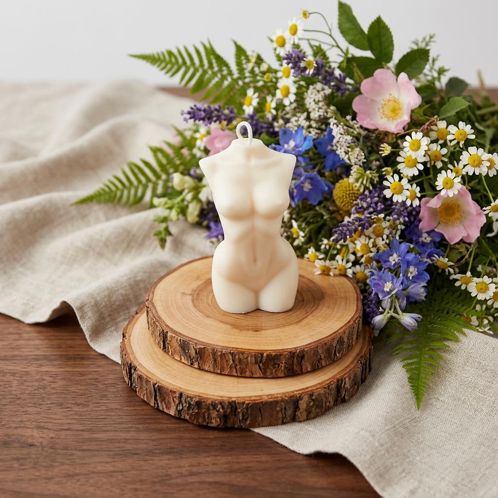 4 Ivory Black Ice Scented Dimensional Female Form Candle