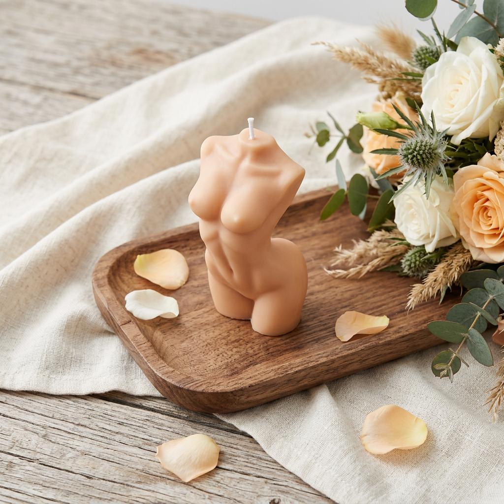 4 Natural Rose Petals Scented Dimensional Female Form Candle