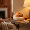 4 Inch Brown Orange And White Latte And Pumpkin Scented Mini Pumpkin Candles In Clear Glass Jar