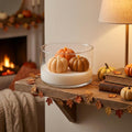4 Inch Brown Orange And White Apple And Pumpkin Scented Mini Pumpkin Candles In Clear Glass Jar