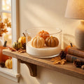 4 Inch Brown Orange And White Autumn Harvest Scented Mini Pumpkin Candles In Clear Glass Jar