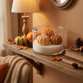 4 Inch Brown Orange And White Unscented Mini Pumpkin Candles In Clear Glass Jar