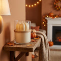 3 Inch Cream Autumn Harvest Scented Mini Pumpkin Candle In Clear Glass Jar
