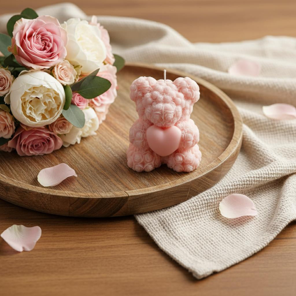 4 Pink Sandalwood Scented Dimensional Teddy Bear Candle