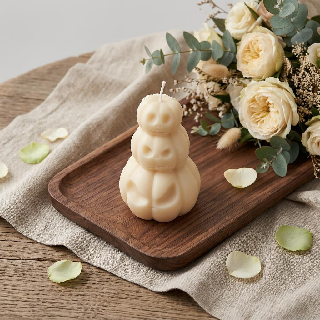 3 Inch Ivory Unscented Dimensional Pumpkin Trio Soy Wax Candle