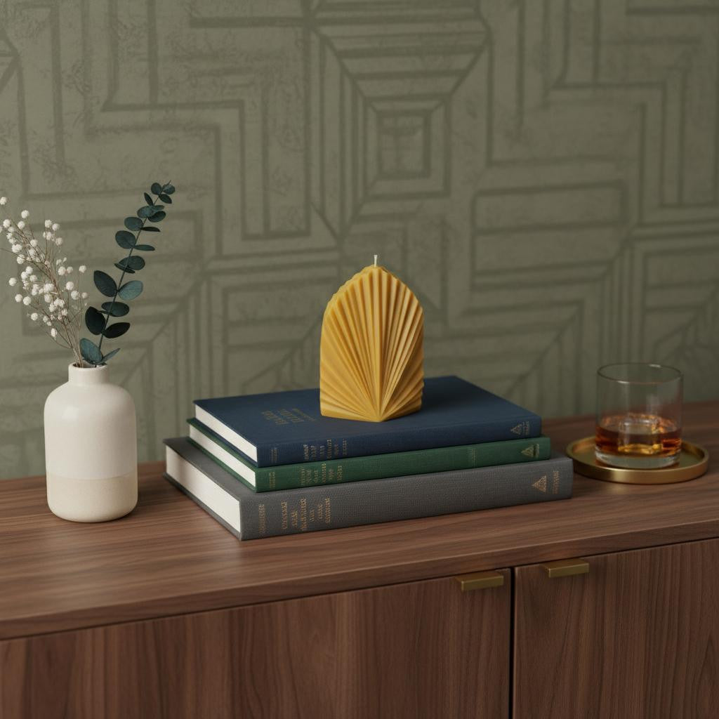6 Gold Unscented Dimensional Palm Leaf Candle