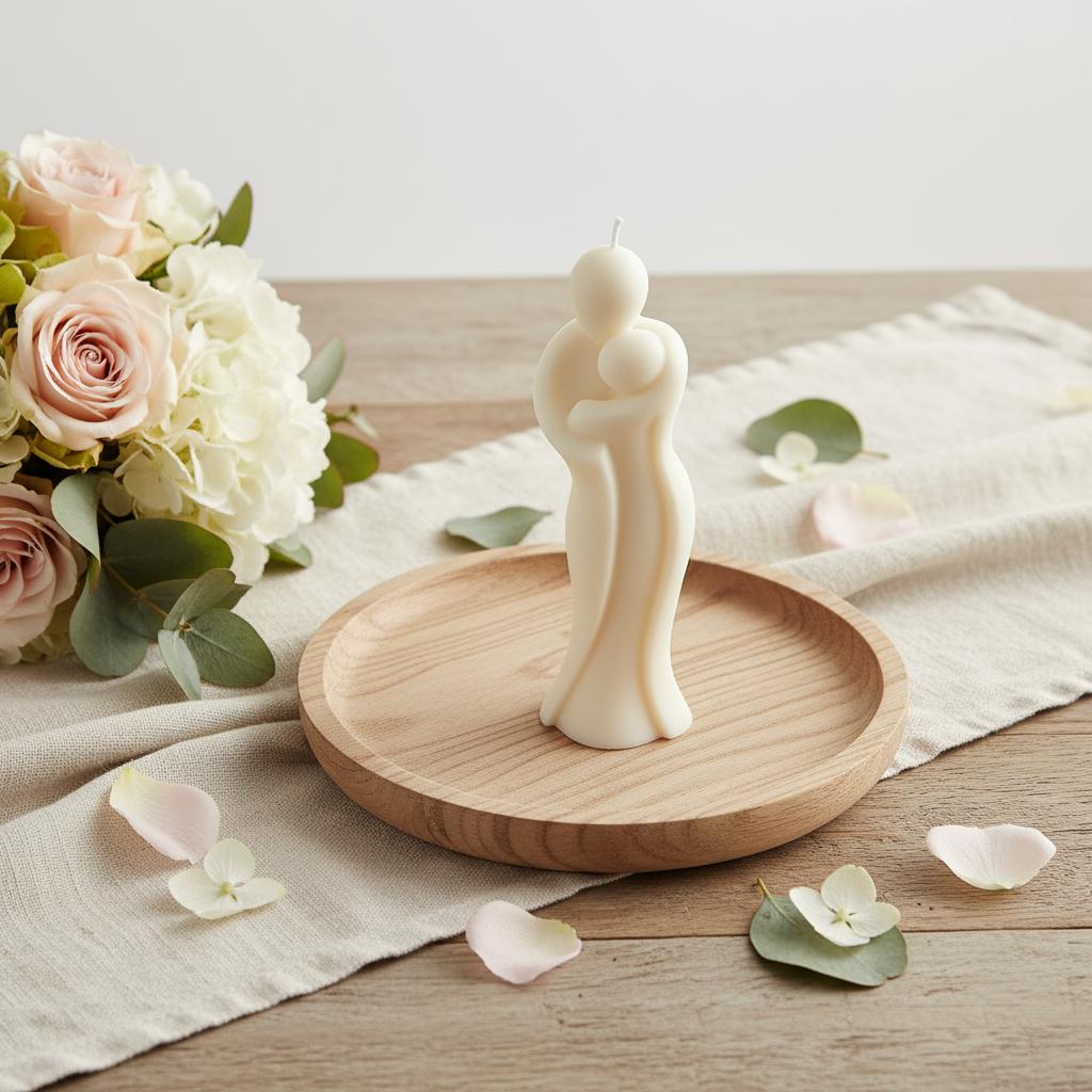 2 White Unscented Mother And Child Dimensional Candle