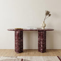 60 Red Genuine Marble Oval Double Pedestal Console Table