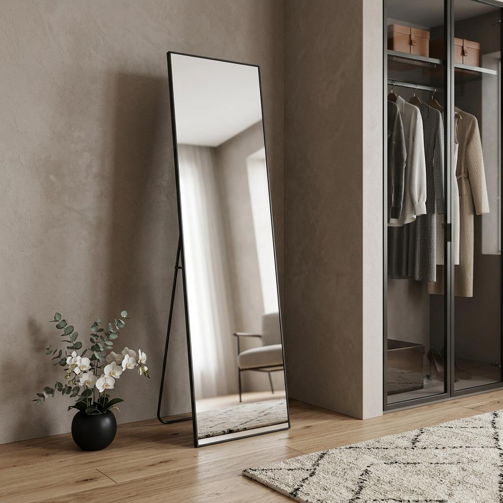 59 Black Aluminum Freestanding And Wall Mounted Framed Full Length Mirror