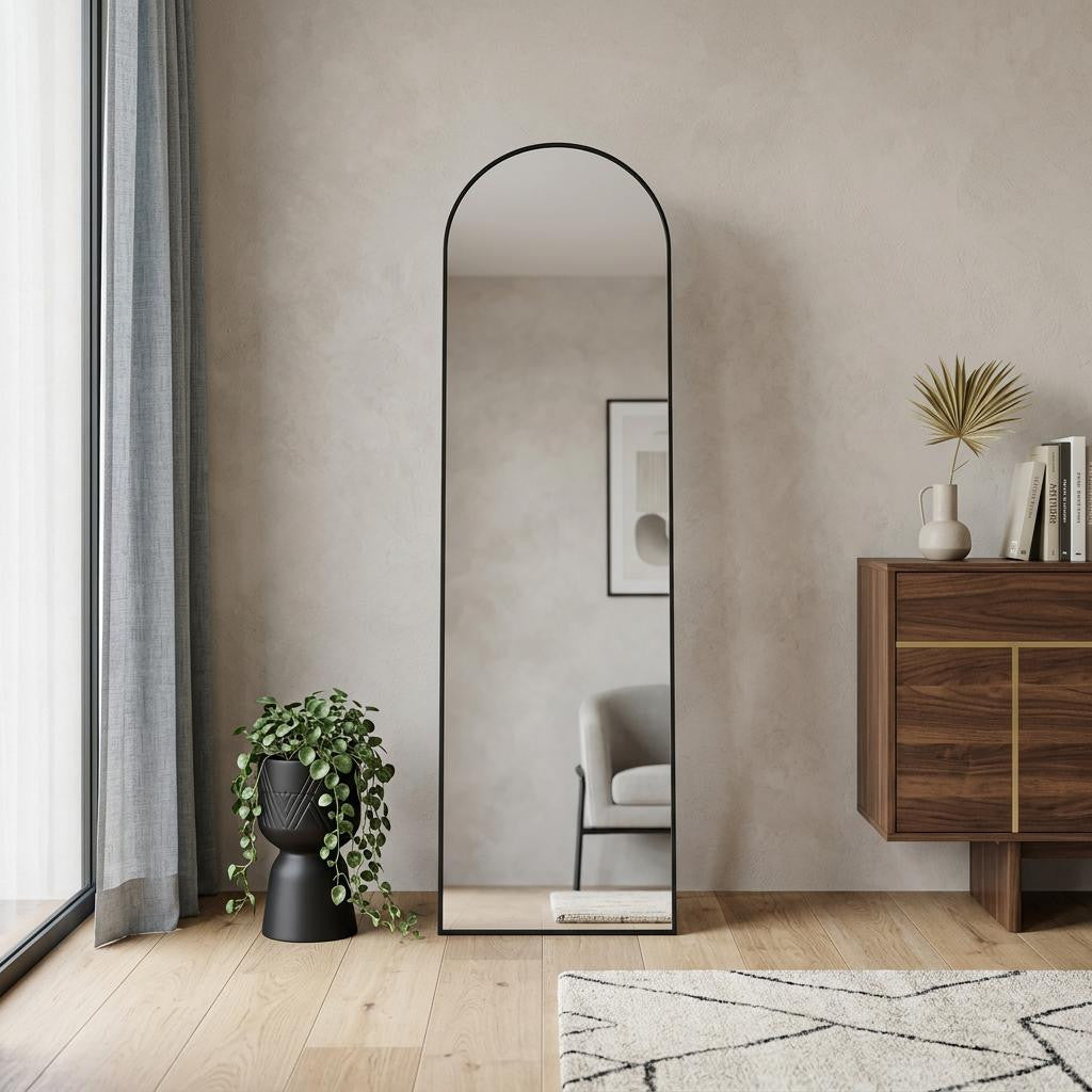 64 Black Aluminum Arch Freestanding And Wall Mounted Framed Full Length Mirror